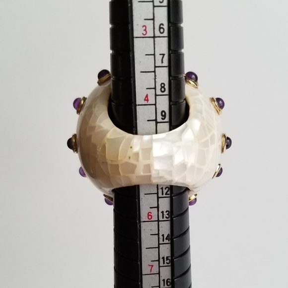 Angelique De Paris 18k Gold Plated Ring with Zircon & Mother of Pearl Size 5 - Picture 9 of 12